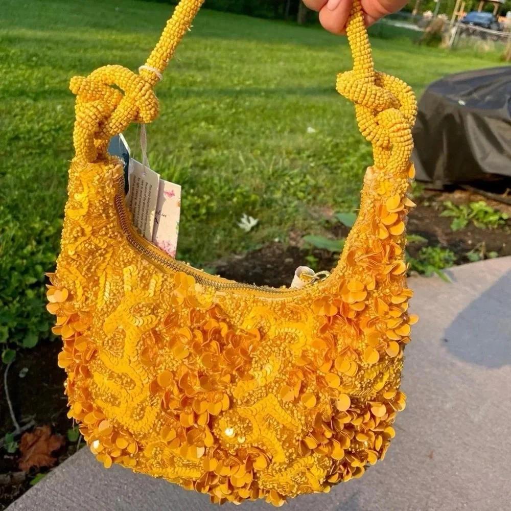 TJ Maxx Marshall’s viral orange Pearl floral Beaded bead Shoulder Bag sequins - Picture 5 of 8